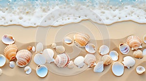 Sandy beach dotted with delicate seashells.AI Generated