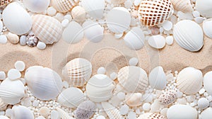 Sandy beach dotted with delicate seashells.AI Generated