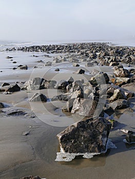 Sandy beach on the edge of La Manche at Sainte CÃ©cile Plage in Picardie photo