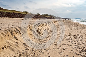 Sandy beach erosion, coastal erosion. Climate change. Global warming