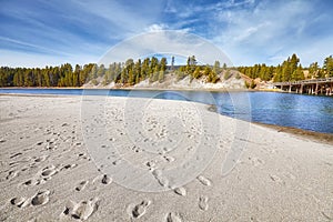 Sandy beach by the Fishing Bridge in Yellowstone National Park,