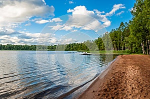 Sandy beach forest lake for a quiet holiday, fishing, escape, unplugged