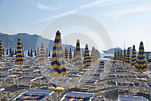 sandy beach in Giardini Naxos near Taormina, Messina, Sicily,