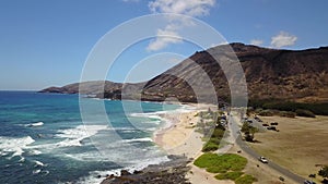 Sandy beach on the island of Oahu in Hawaii drone