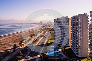 Sandy beach in La Serena in the sunrise photo