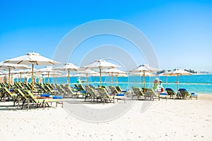 Sandy beach in luxury resort on Palm Jumeirah, Dubai
