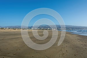 Sandy beach of Maspalomas with a view of the city on Gran Canaria, Spain