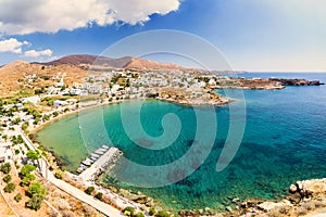 The sandy beach Megas Gialos in Syros, Greece