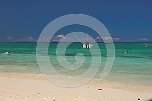 Sandy beach on ocean coast. Trou aux Biches, Mauritius