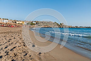 Sandy beach of Paleochora town at western part of Crete island, Greece