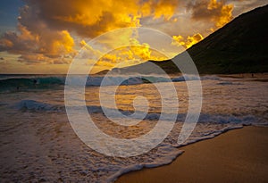 Amazing Tropical Sunset at Sandy Beach Park Oahu Hawaii photo