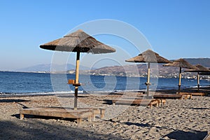 Sandy beach. Peaceful sea. Greece, Kos.