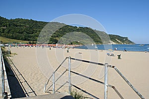 The sandy beach of Pesaro in the region Marche, Italy