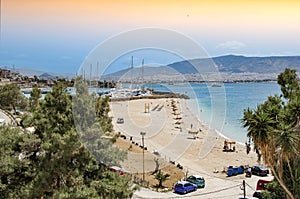 Sandy beach on Piraeus city, Marina Zeas, Greece.