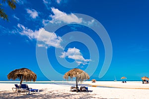 Sandy beach Playa Paradise of the island of Cayo Largo, Cuba. Copy space for text. photo
