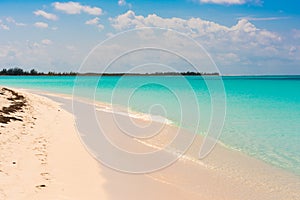 Sandy beach Playa Paradise of the island of Cayo Largo, Cuba. Copy space for text. photo