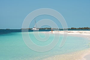 Sandy beach Playa Paradise of the island of Cayo Largo, Cuba. Copy space for text.