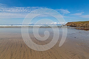 The sandy beach at Polzeath on the North Cornish Coast, on a sunny day