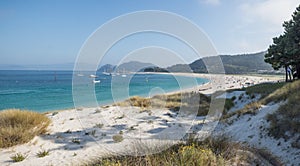 Sandy beach praia de rodas on island moteagudo province pontevedra