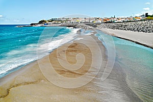 Sandy beach of Ribeira Grande town. Azores, Portugal