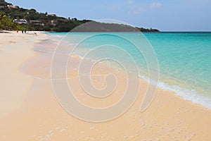 Sandy beach, sea and cape. St. George`s, Grenada