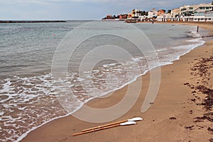 Sandy beach at sea in October. Santa Marinella, Italy