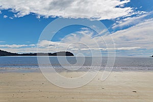 Sandy beach at the seaside, bright sunny weather