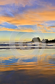 Sandy beach at Sunset in Westport of New Zealand.