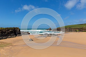 Sandy beach Trevone Bay North Cornwall England UK near Padstow and Newquay