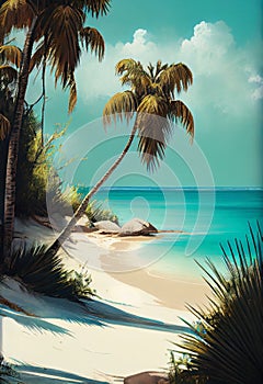 Sandy Beach, Turquoise Deep, Palm Trees Blue Ocean, Adventurer Rum, Stunning Drawing, Paradise Caribbean, White Sand, Shadows