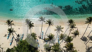 Sandy beach and turquoise water.