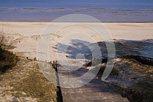 Sandy coast of Baltic sea in the Gulf of Riga, Latvia.