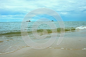 Sandy Coastline Horizon Beach Waves Landscape Two Islands