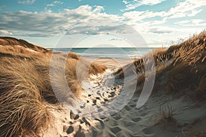 Sandy dune with grass on the seashore