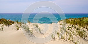 Sandy natural beach with dunes of Le Porge near Lacanau in France