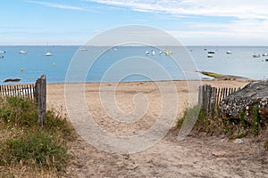 Sandy path access in sand dune beach in Vendee on Noirmoutier Island in France