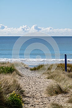 Sandy path through dunes to ocean beach at Mount Maunganui