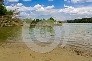 Sandy reef and the river of Danube in Hungary