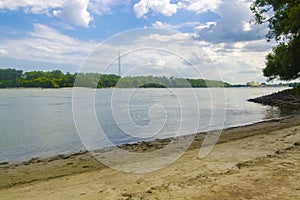 Sandy reef and the river of Danube in Hungary
