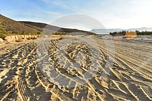 Sandy road to an ocean beach on coast of Baja California Sur, Mexico