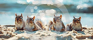 Sandy Squirrel Symphony: A Beachside Serenade. Concept Beachside Photoshoot, Sandy Atmosphere,