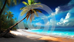 sandy tropical beach with palm tree