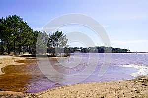 Sandy wild beach at Lacanau lake in Gironde France