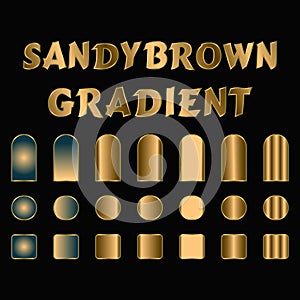 Sandybrown gradient text with shapes in gradient fills on a black background in a digital illustration