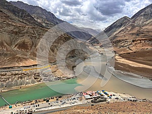 Sangam Point - Two color river - Confluence of the Indus and Zanskar at Leh Ladakh, India