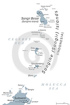 Sangihe Islands, an Indonesian archipelago, gray political map photo