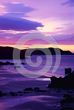 Sango bay purple sunset, Scotland photo