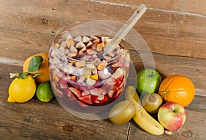 Sangria punch bowl with fruits