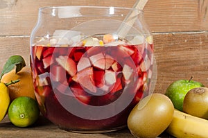 Sangria punch bowl with fruits