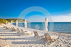 Sani sand beach on Kassandra peninsula, Greece.